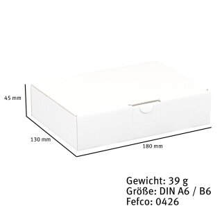 Maxibriefkarton Warensendung weiß 180 x 130 x 45 mm DIN A6 Faltkarton Schachtel 